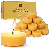 Natural Yellow Beeswax Tealight Candles - 24 pcs - Organic Candle Natural Scent Smokeless Clean Burning
