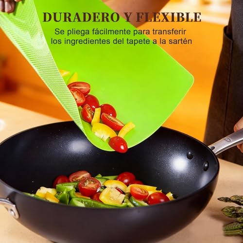 Muja Juego de 3 Tablas para Picar, Juego de Tablas para Picar Cocina con Soporte, con 4 Piezas Alfombrillas para Cortar de Plástico Flexible Perfectas Como Herramientas (43 * 33Madera)