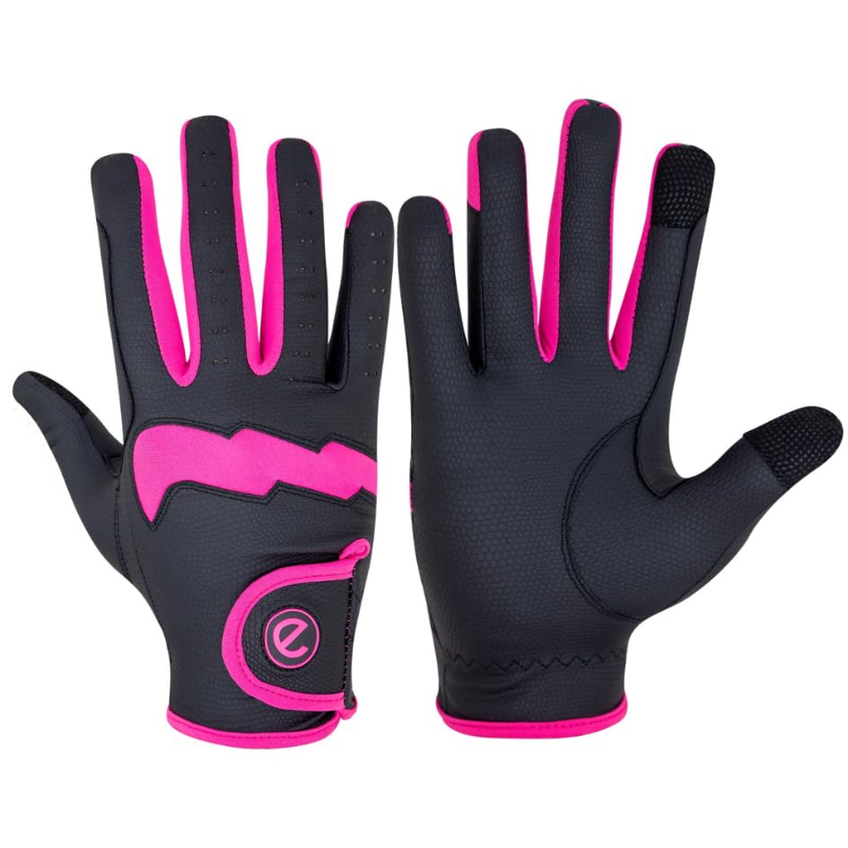 eGlove GripPro LITE 2024 - Lightweight, Breathable, Grippy & Hardwearing Equestrian Riding Gloves - Touchscreen Friendly (Black/Pink (2024), X-Small)