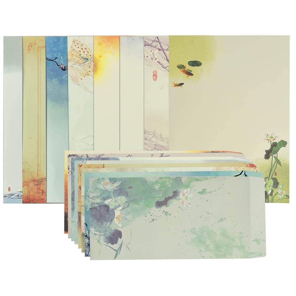 ANTHYTA Writing Paper and Envelopes,Writing Stationary Paper,32Pcs Letter Paper with 16Pcs Envelope,Printer Friendly,Color Both Sides,Classic Vintage Design for Student,Office