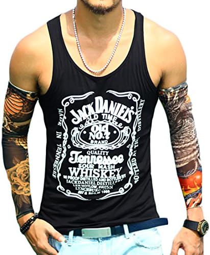 KLJR Mens Sleeveless Stylish Print Round Neck T-shirt Tank Tops Black US M