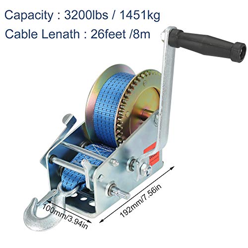 VZCY 3200 LBS Capacity Heavy Duty Hand Winch,Polyester Strap Manual Portable Crank Winch for ATV Boat Trailer Truck Auto, Blue - Image 5