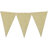Ling's moment Small Flag Pennant Banner, Paper Bunting, Light Gold Glitter, 10Ft, 5.5