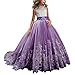 WDE Princess Plum Purple Long Girls Pageant Dresses Kids Prom Puffy Tulle Ball Gown US 8