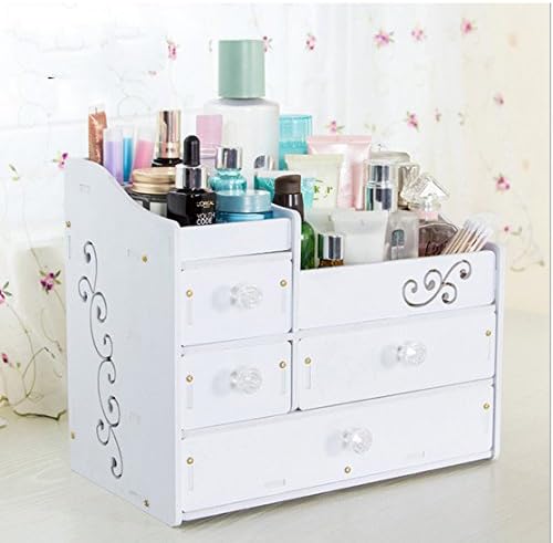 Gobuy European Style Makeup Organizer with Drawer Carved Flower Waterproof Storage Box Easy Life