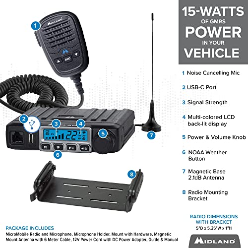 Midland MXT115 15 Watt GMRS MicroMobile Two Way Radio Off Roading