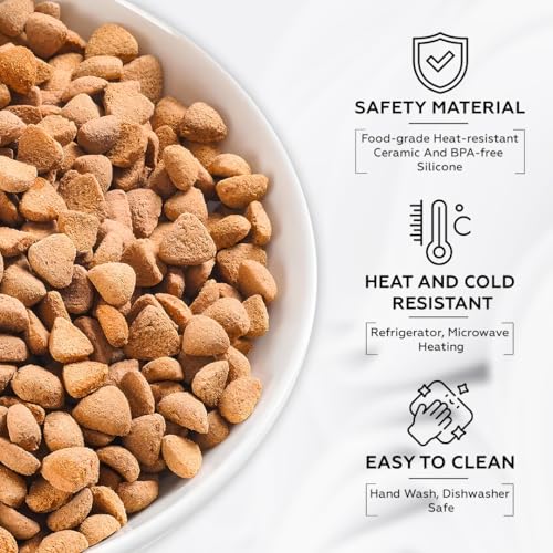 AMROAH 3pcs Cat Food Bowl Set Dishes for Indoor Cat & Kitten, Wide Anti Whisker Fatigue Heavy Non-Slip Ceramic Cat Bowls Plate for Dry Wet Food & Water Home Outdoor