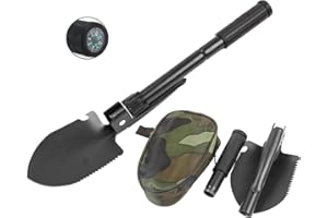 SAHENITEANA Small Folding Camping Shovel, Mini Compact Pickaxe with Carrying Pouch for Gardening, Off Road, Hunting, Car Emer