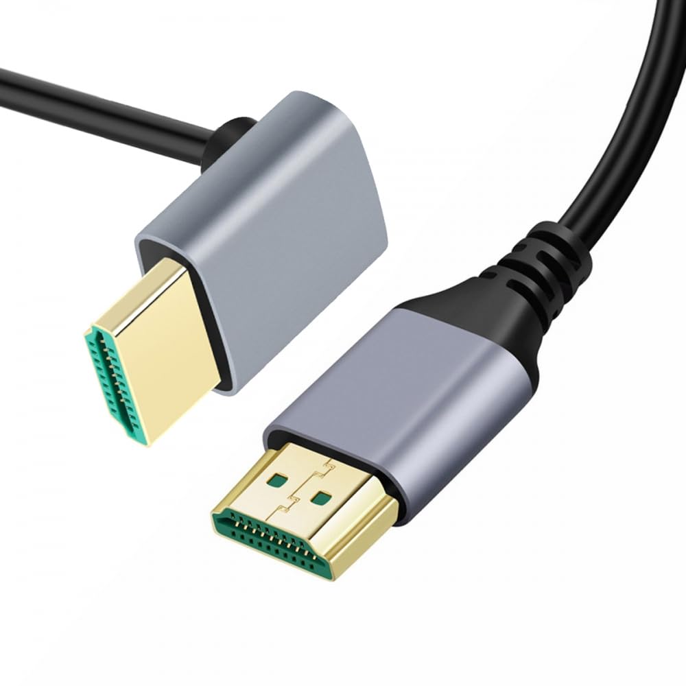 CY Cable HDMI 2.1 Ultra Thin HDTV Cable 8K 4K Hyper Super Flexible Slim Cord Down Angled 90 Degree Type-A Male to Male for Computer HDTV 50cm