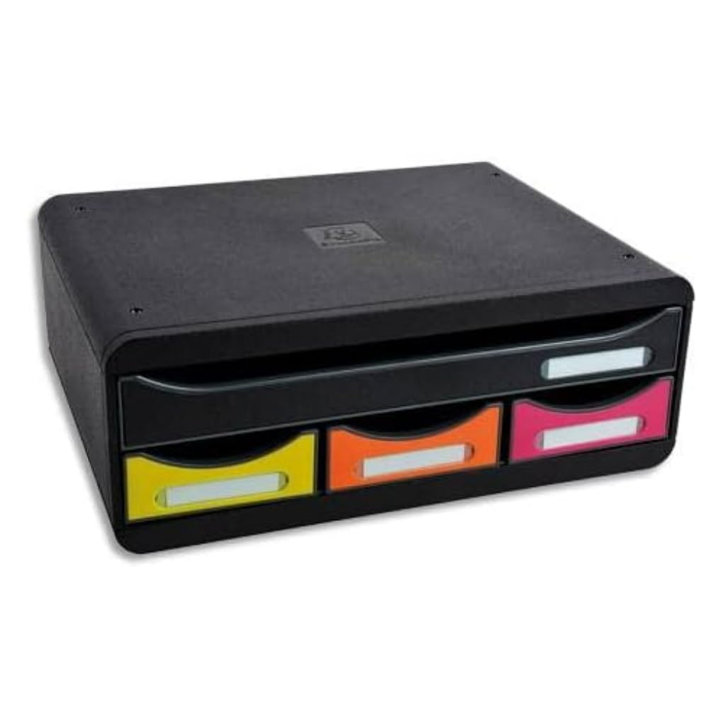 Exacompta - Ref 319798D - Toolbox Drawer Set (4 Drawers) - 270 x 355 x 135mm in Size, Suitable for A4+ Documents, Can Be Used as Monitor Riser - Harlequin