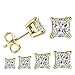LIEBLICH Princess Cut Cubic Zirconia Stud Earrings Stainless Steel Square Earrings Set 4 Pairs 3mm-6mm (Gold)