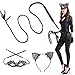 Biubee Black Halloween Leather Whip- Cat Woman Whip Costumes Whip Cosplay Accessories with Cat Woman Lace Eye Mask and Lace Ear Headband for Halloween Themed Party 1.8m