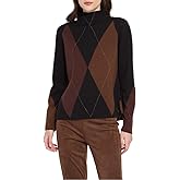 Lyssé Greta Mock Neck Pullover Sweater, Cozy Long Sleeve Argyle Jacquard Knit Top, Soft Fall Winter Warm Sweaters for Women