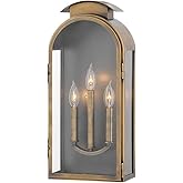 Hinkley Rowley Three Light Outdoor Large Wall Mount, Light Antique Brass w/Clear Glass