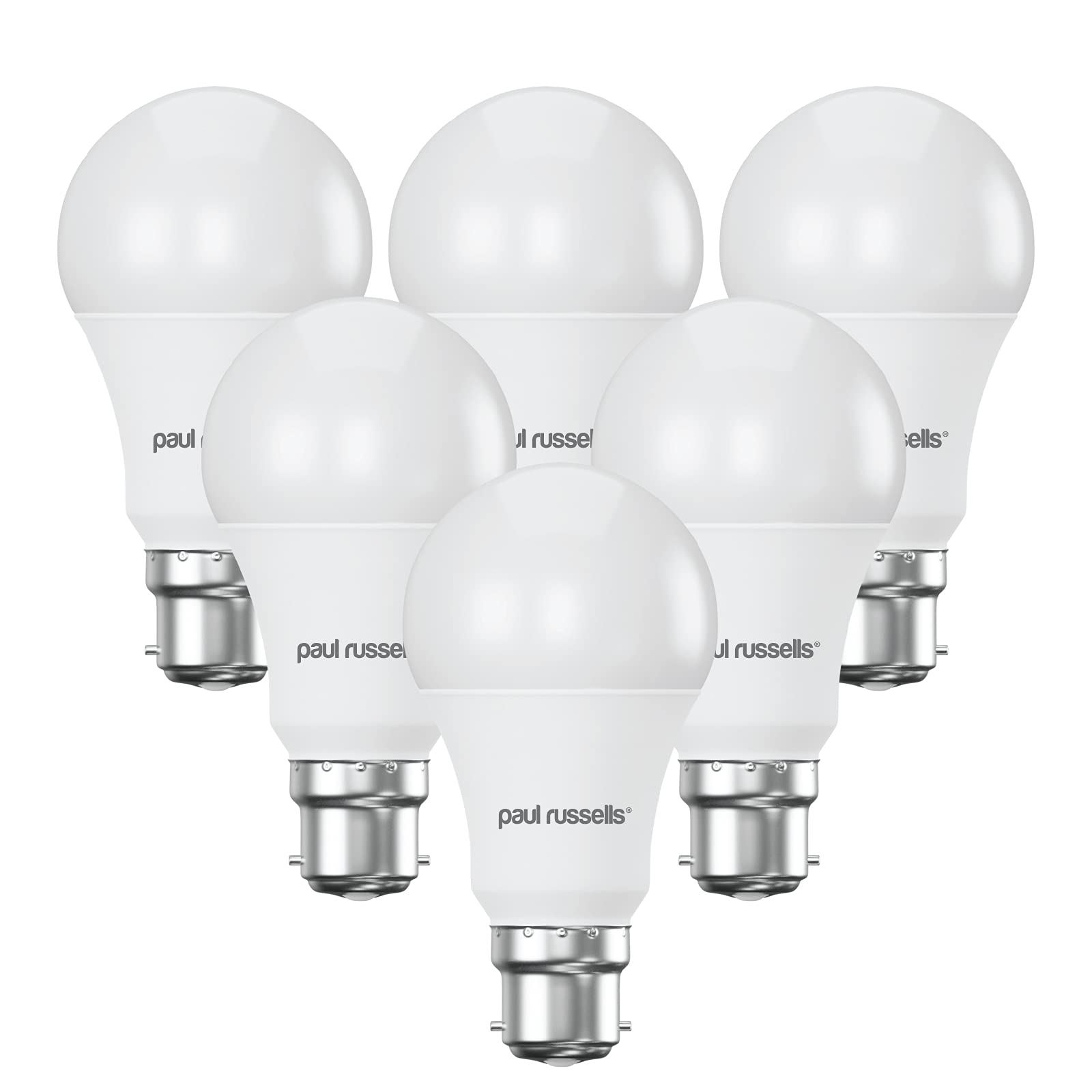 paul russells B22 Bayonet Cap LED Light, 13W = 100W Equivalent Bulb, 1521 Lumens, 6500K Standard BC A60 LED GLS, Bright Energy Saving Non-Dimmable Lightbulbs - Daylight Frosted - Pack of 6