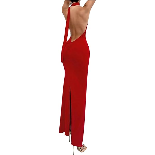 Amazon.com: Women Sexy Backless Dress Halter Deep V Neck Detachable Flower  Sleeveless Open Back Maxi Dress Cocktail Prom Formal Dresses (Black,S) :  Clothing, Shoes & Jewelry