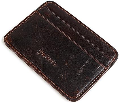 LARE BOSS RFID Blocking Leather Card Holders for Men Brown Oil Wax Slim Sleev