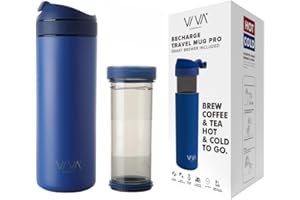 VIVA SCANDINAVIA VIVA Recharge Blue Insulated Tea & Coffee Mug & Travel French Press Coffee Maker, 16 oz, Brew & Drink From the Same Coffee Mug On the Go or Camping