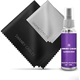 Swanky Cables Screen Cleaner Spray Kit - Electronic Cleaning for Computer, Laptop, TV, Phone, Tablet, PC, Keyboard, Car Display, LCD, LED, &amp; 4K Flat Screen, Includes 2 Microfiber Cloth - 2 oz, 1 Pack