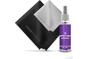 Swanky Cables Screen Cleaner Spray Kit - Electronic Cleaning for Computer, Laptop, TV, Phone, Tablet, PC, Keyboard, Car Display, LCD, LED, & 4K Flat Screen, Includes 2 Microfiber Cloth - 2 oz, 1 Pack