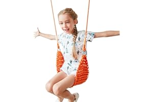 ROPECUBE Hand-Knitting Kids Swing, Indoor Outdoor Portable Tree Swing Seat,Adjustable Ropes, with Hanging Strap and Snap Hook for Camping Hiking Backyard Playset and Playroom, Easy Install(Orange)