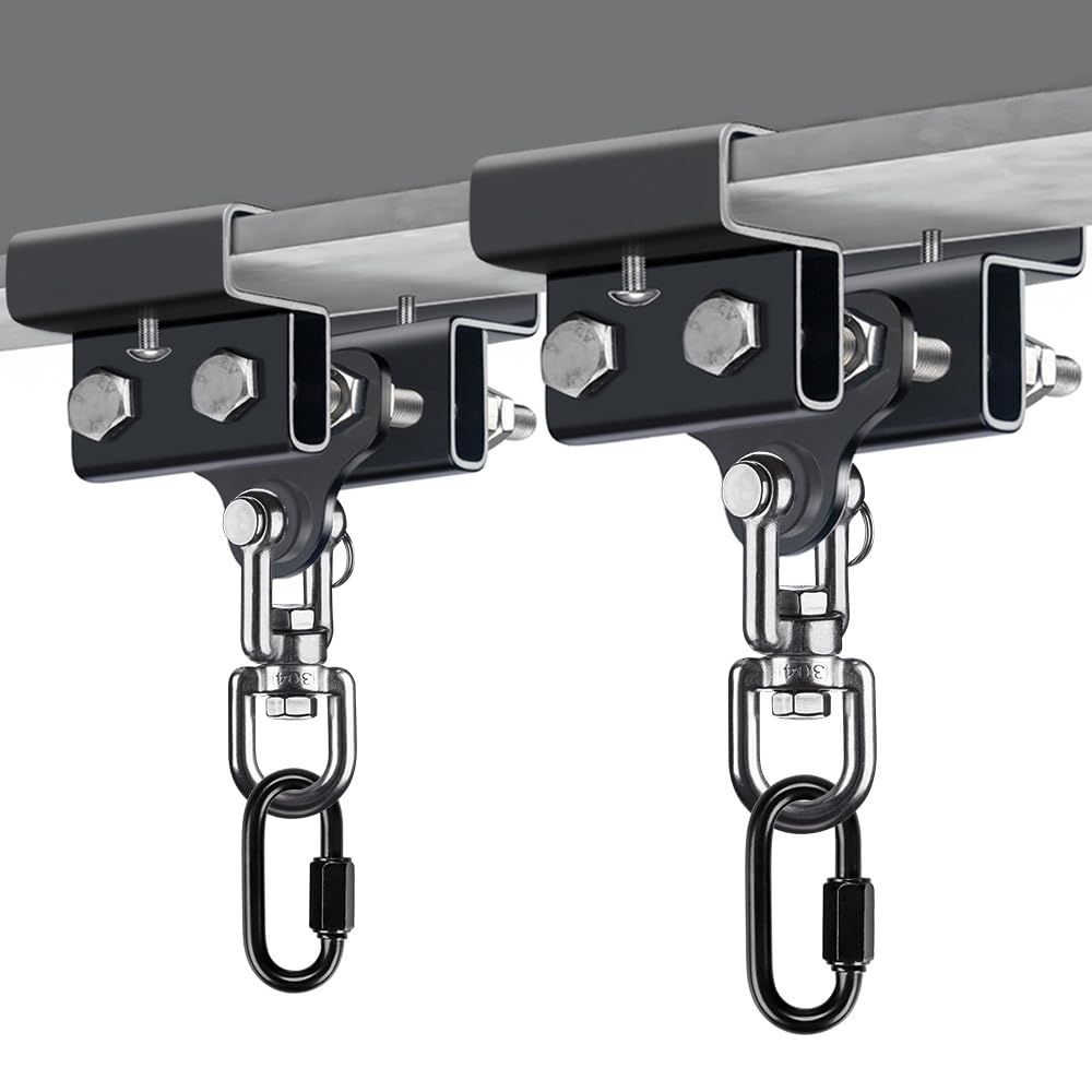 BeneLabel 2pcs Punching Bag Beam Clamp 9.4-17cm, Boxing Bag I-Beam Hanger Heavy Duty Adjustable Steel Beam Clamp Holder Swivel Beam Mount Bracket with Carabiner for Muay Thai Training, 900lbs