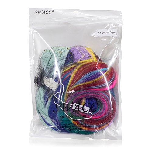 SWACC 22 Pcs Colored Party Highlights Clip on in Hair Extensions Multi-Colors Hair Streak Synthetic Hairpieces (11 Colors 22 Pcs in Set -Curly)