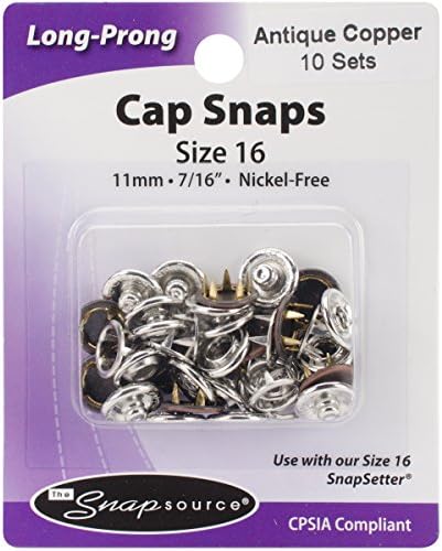Capped Long-Prong Snaps Size 16 10/Pkg-Antique Copper