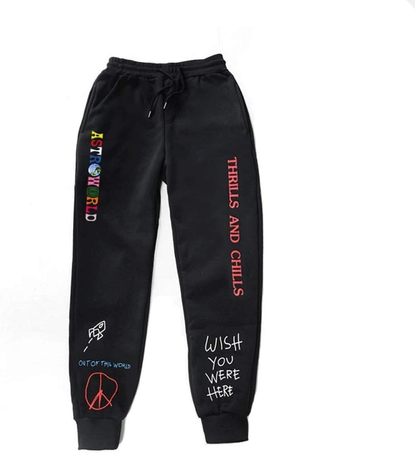 Men's And Women's Street Casual Pants Astroworld Wants You Here Rap Letter Print Camouflage Running Pants Hip Hop Track Pants, Black, L