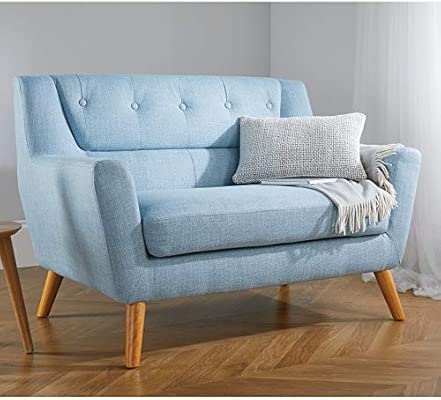 Happy Beds Lambeth 2 Seater Duck Egg Blue Fabric Sofa Modern Couch