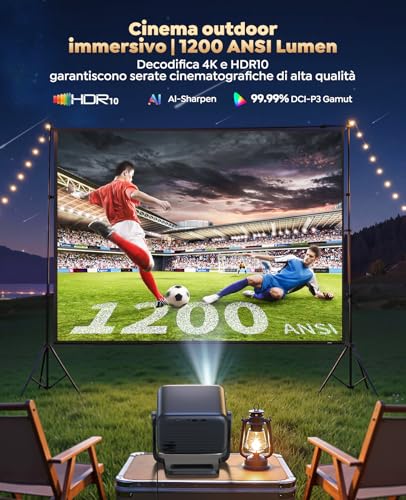 4K Projector, Google TV, 1200 ANSI, 360° Rotation, 30W HiFi】HDR10 Auto Focus and 6D Keystone Projector, WiFi Bluetooth, Portable Voice Control Projector, Ceiling Projector and Home Cinema