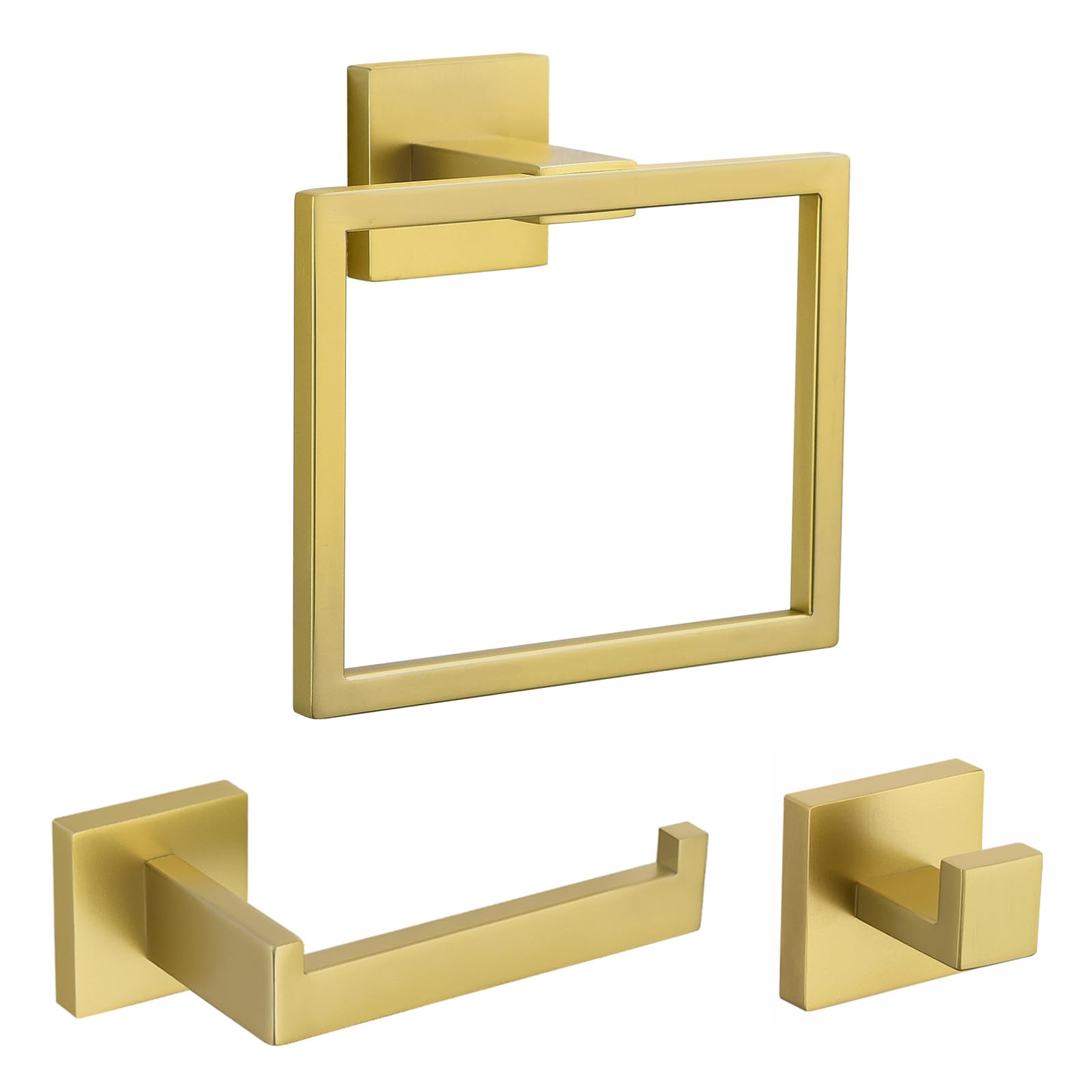 TURS 3 Pieces Towel Ring Contemporary Style Stainless Steel 304 Toilet Paper Holder Towel Bar Robe Hook Wall Mount, Brushed Gold Towel Ring