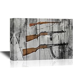 Three Guns on Wood Style Background