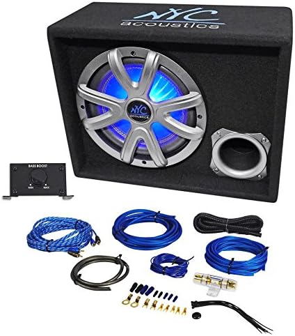 NYC Acoustics NSE10L 10" 1000w Powered Car Subwoofer/LED Sub Enclosure+Wire Kit