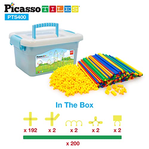 PicassoTiles 400pc Construction Toy Straw Building Set Children STEM