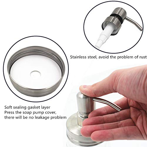 CHBKT Mason Jar Soap Dispenser, Silver Rust Proof Stainless Steel Lotion Dispenser with 16 Ounce Regular Mouth Mason Jar, Bathroom Accessories - Thumbnail 5