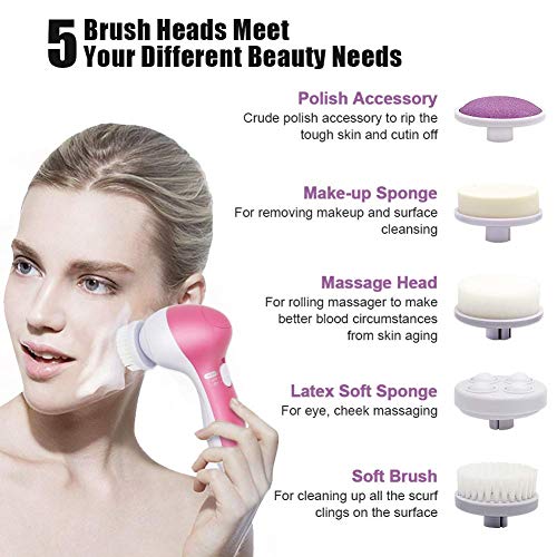 Facial Cleanser Brush, Brush Head 5 in 1 Cleanser Face Wash Facial Soft Cleansing Electric Massager