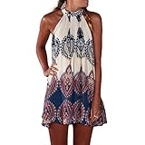 Flymall Printed Halter Peasant Dress Mini Dress