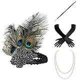 BABEYOND 1920s Flapper Gatsby Costume Accessories Set 20s Flapper Headband Pearl Necklace Gloves Cigarette Holder (Set-1)