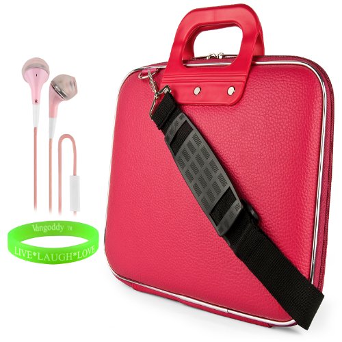 Cady Messenger Cube PINK MAGENTA Ultra Durable Leatherette Bag Case fits Samsung ATIV Book 9: Spin, Plus, & Lite Series 13" Laptops + Pink Hands-free Headphones w/ Mic