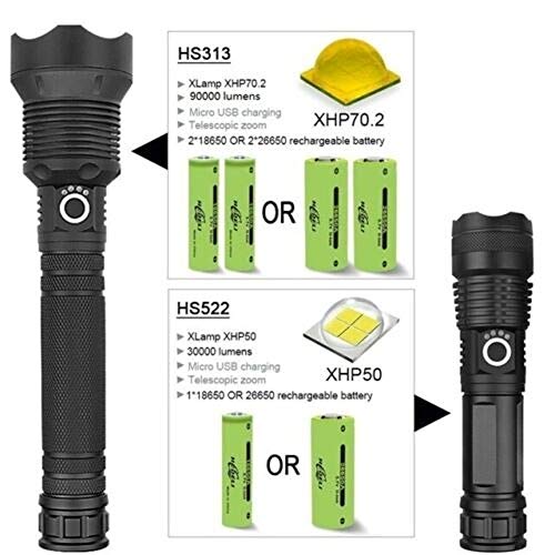 led Flashlight 90000 lumens Most Powerful 26650 USB Torch xhp70 xhp50 Hunting (P70 Flashlight) - Thumbnail 3