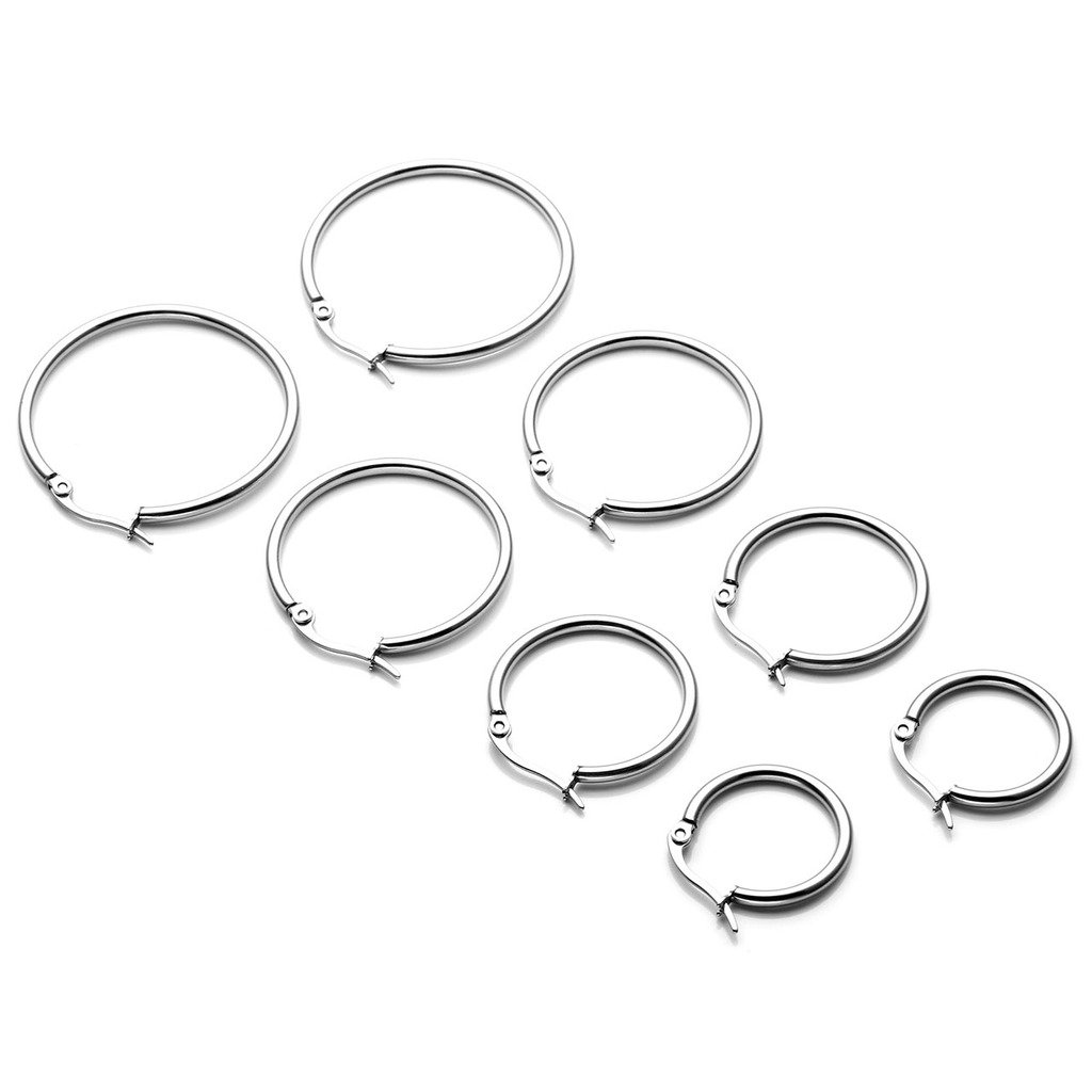 PiercingJ 8pcs Mixed Women\'s Stainless Steel Silver Golden Rose Gold Small Round Hoop Earrings
