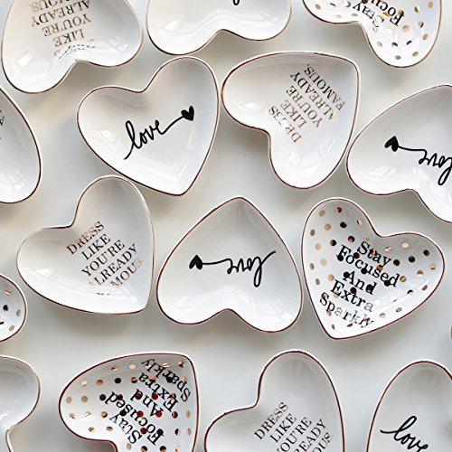 CHOOLD Original Ceramic Heart Shape Ring Dish Holder Jewelry Dish Trinket Holder Jewelry Holder Home Decor Dish Wedding Birthday Xmas Gift - Thumbnail 6