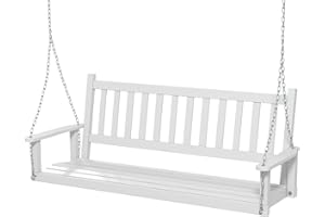 HAPPYGRILL Wooden Outdoor Porch Swing for 3, Heavy Duty Patio Hanging Bench Chair with 800 LBS Weight Capacity, 5.6 FT Adjust