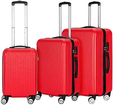 InnerTeck 3 Piece Luggage Set Spinner Hardshell Lightweight Suitcase Set - Red