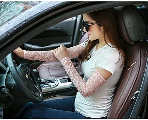 Modelshow Summer Sunscreen Gloves Female Long lace Arm Sleeves Trolley Cycling Anti-UV Sleeves (Pink)