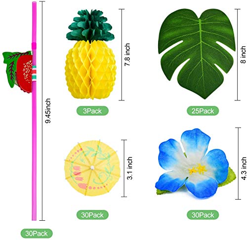 YQing 119 Stück Hawaii Luau Tischröcke Set, Hawaiian Hibiscus Gras Tisch Rock Tropische mit Hawaiianische Blüten… – Bild 5