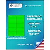 Premium Label Supply Bright Neon Color Fluorescent Stickers - 2" x 4" Labels - (Green Fluorescent, 250 Labels)