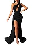 LAGSHIAN Women Sexy Elegant One Shoulder High Split