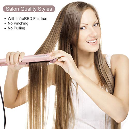 CREATESTAR Salon Quality Flat Iron, 1 Inch Infrared Flat Iron Ceramic Hair Straightener Negative